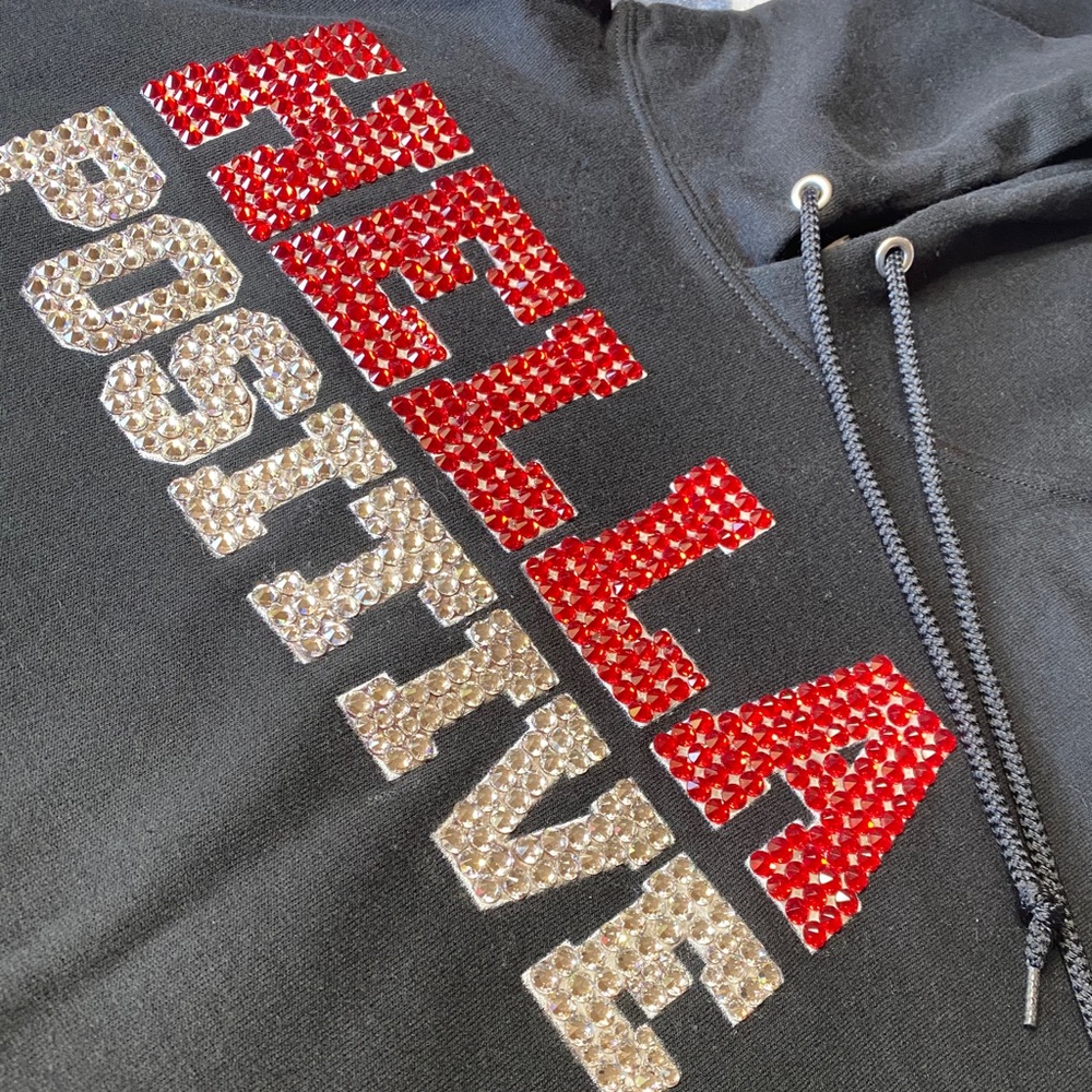HELLA POSITIVE SWAROVSKI RED/WHITE/BLACK HOODIE - Picture 2 of 6